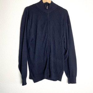 Oscar De La Renta Men's Quilted Long Sleeve Zip-Up Sweater Jacket Black